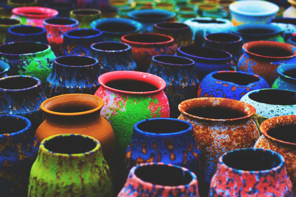 multi colored paint cans